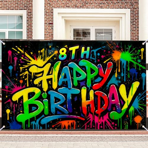 Image of Nuxovilar 71x43 inch Graffiti 8th Happy Birthday Banner