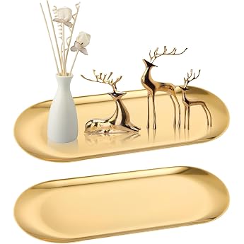 2 pcs Decorative Tray Tray Gold Serving Tray Stainless Steel Decorative Tray Mirror Tray for Dessert Cosmetics Jewelry Candles