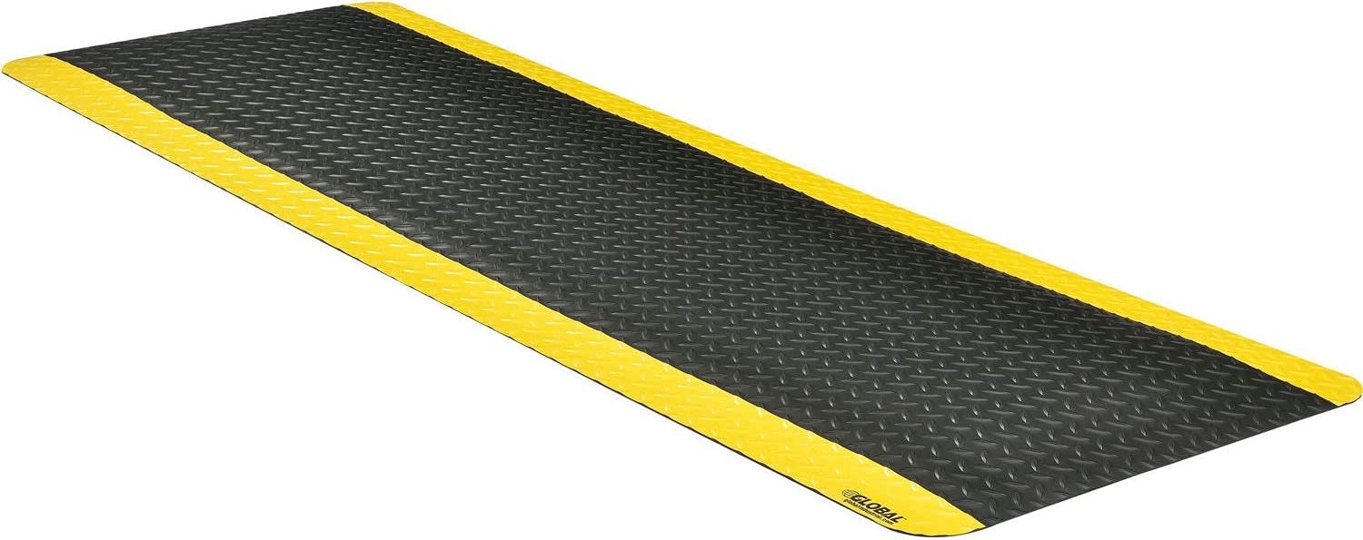 Global Industrial 2' x 6' Diamond Plate Ergonomic Mat 15/16 Thick, Black/Yellow Border