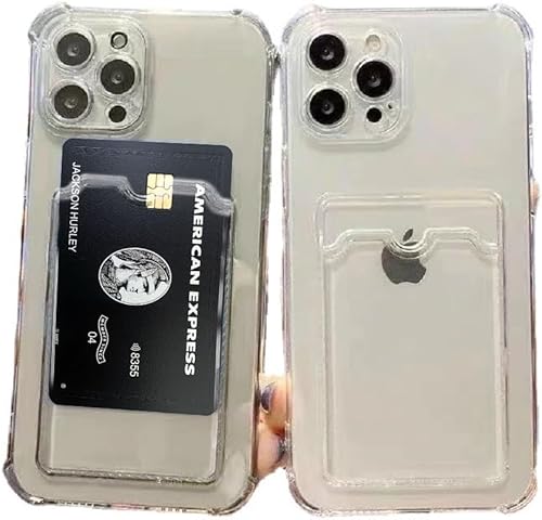 Funda para teléfono con tarjetero individual compatible con iPhone 14 Promax, transparente, a prueba de golpes, protector de lente de cámara (14 Pro