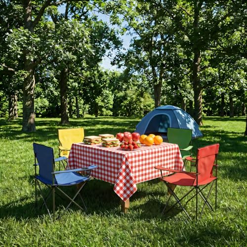 Image of sancua Checkered Vinyl Square Tablecloth - 54 x 54 Inch - 100% Waterproof Oil Proof Spill Proof PVC Table Cloth, Wipe Clean Table Cover for Dining Tables, Buffet Parties and Camping, Red and White