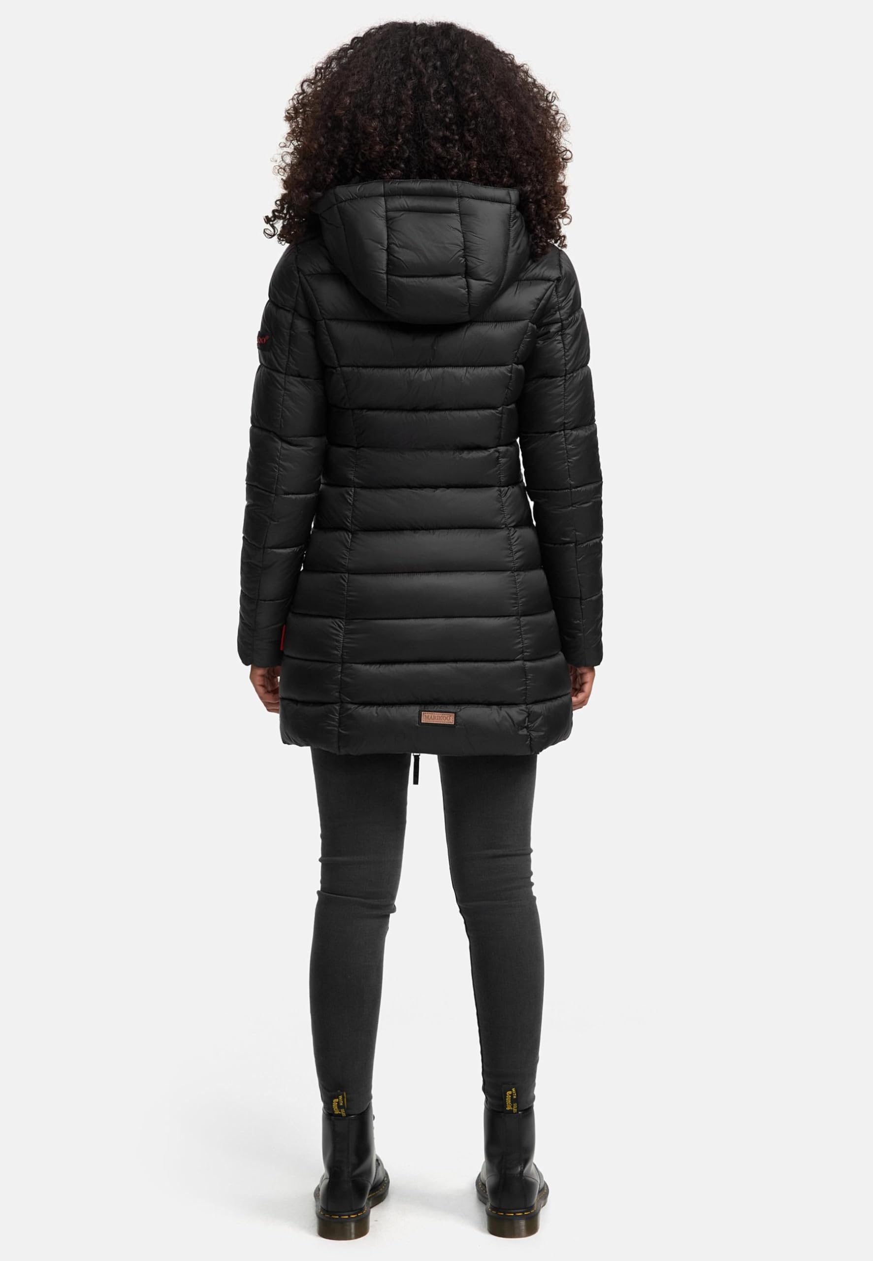 MARIKOO Damen langer Wintermantel warmer Steppmantel mit abnehmbarer Kapuze Abendsternchen XS-6XL
