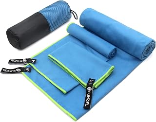 EUNZEL Quick Dry Microfiber Camping Towel Set - 3 Sizes in 1 Pack for Travel, Beach, Gym, Yoga, Swimming - Super Absorbent & Fast Drying, Blue
