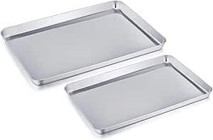 Baking Tray Sheet Set of 2, Stainless Steel Tray Baking Pan Professional, Non Toxic &amp; Healthy, Mirror Finish &amp; Rust Proof, Easy Clean &amp; Dishwasher Safe