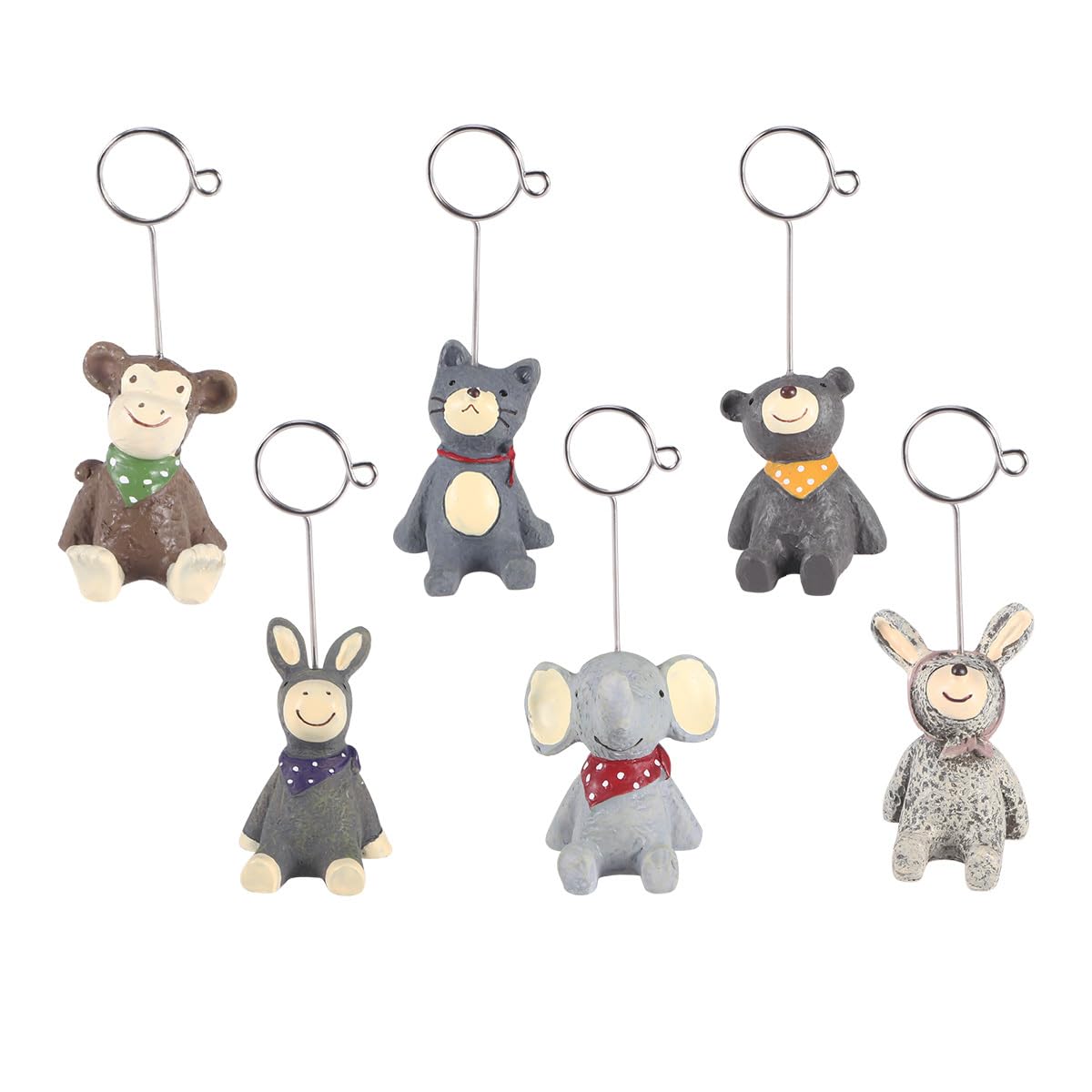SHINEOFI Resin Animal Photo Clip Desk Ornament 6Pcs Cartoon Note Holders for Wedding Party Home Office Table Display and Business Card Organizer