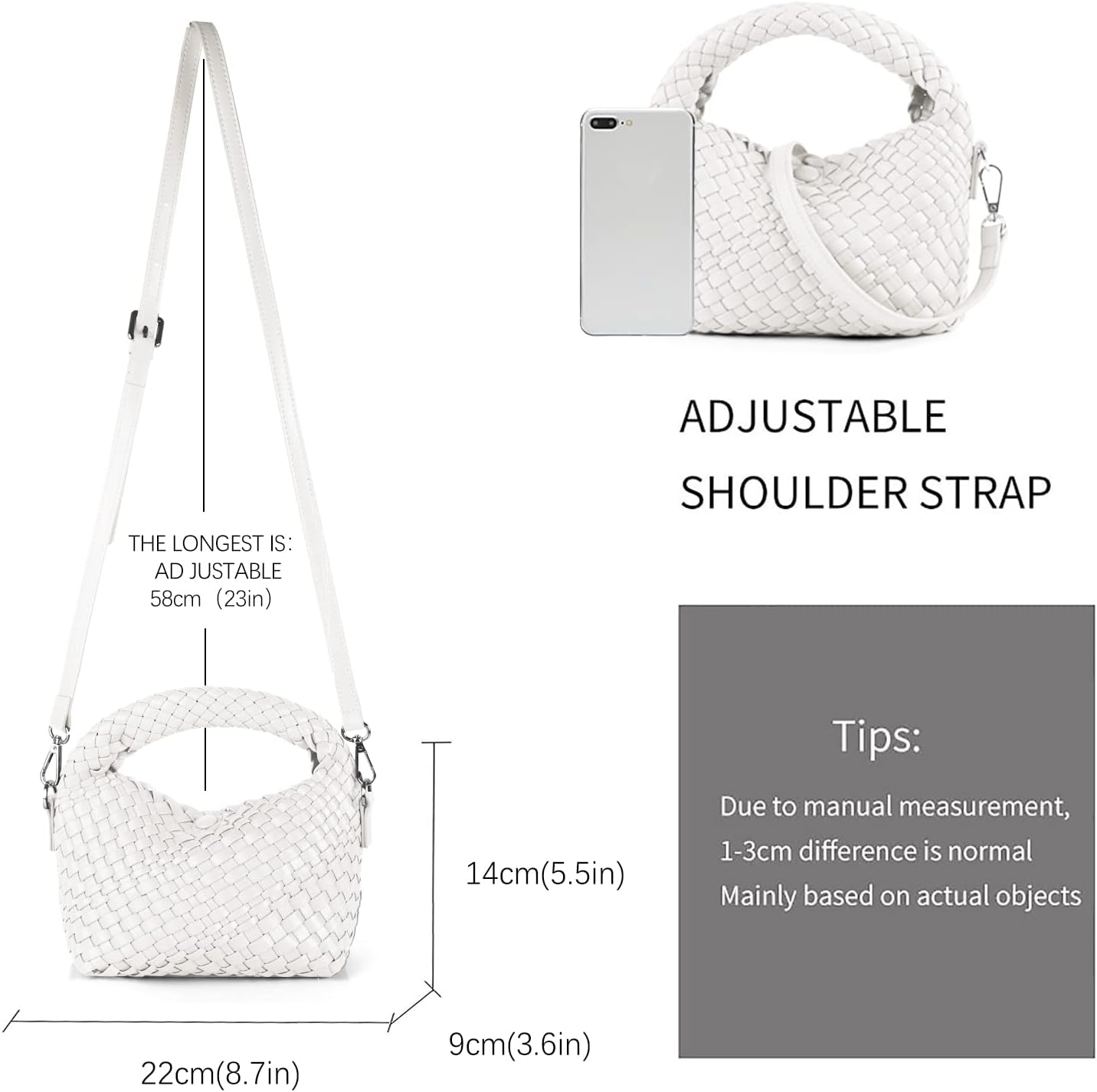 Woven Crossbody Bag Small Tote Cute Purse for Women,Top Handle Handbag Pu Leather Shoulderbag with Detachable Strap - Image 5
