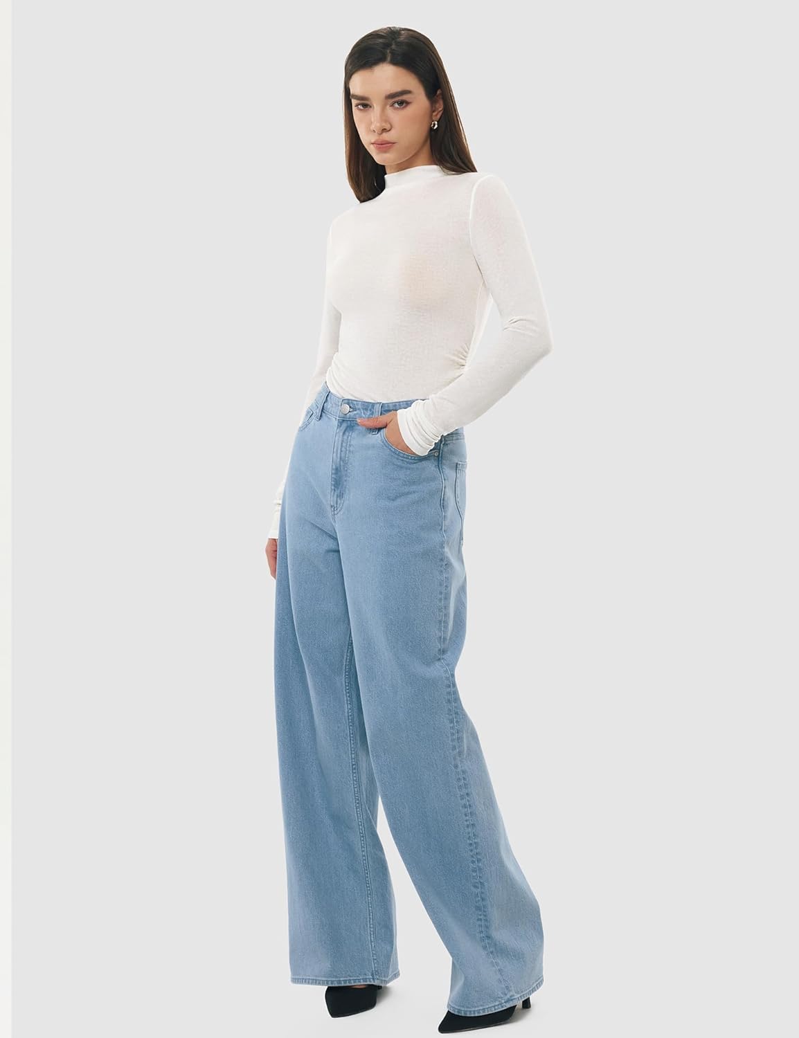 Women's Mock Turtle Neck Long Sleeve Shirts Merino Wool Knit Tops Fitted Slim Fit Basic Tees Cozy Embrace Collection - Image 5