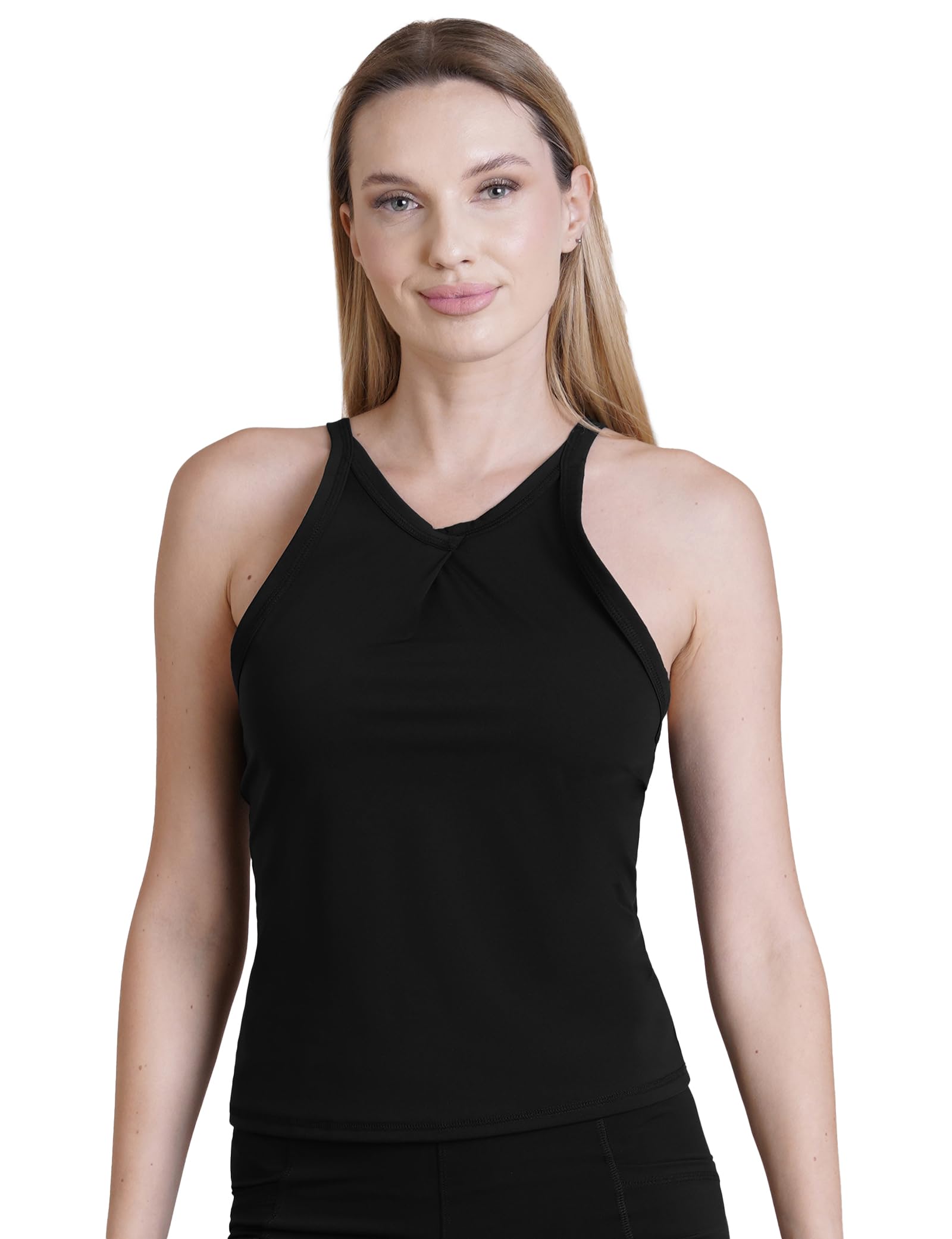 Damski plisowany top z przodu Racer Active Slim Fit odprowadzający wilgoć top na siłownię i jogę, oddychająca odzież sportowa, krój z tyłu, codzienna odzież sportowa dla kobiet