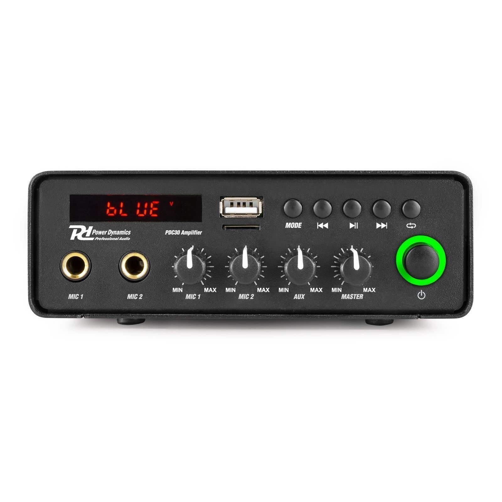 Power Dynamics PDC30 - Amplificateur avec Bluetooth 30W, Connexion Jack 6,3mm, Connexion RCA, Lecteur MP3, Port USB, Micro SD, Idéal pour Écouter de la Musique à la Maison ou en Voiture