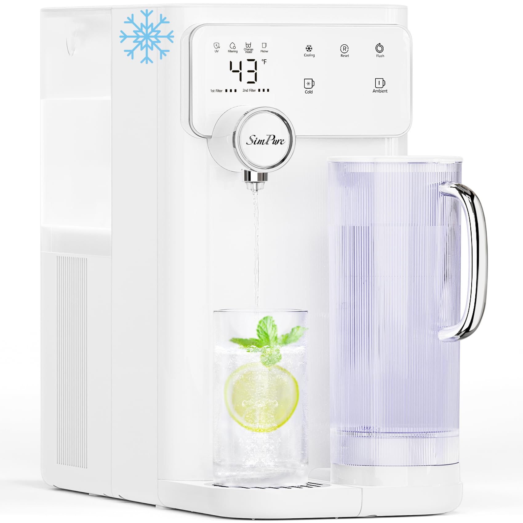 SimPureY10C UV Cold Water Reverse Osmosis Water Filter Countertop, RO Water Filtration System 7 Stage Filtration, Portable Pitcher, NO-Installation