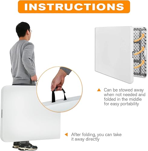 Miniatura 4 de HCY Mesa portátil plegable de 6 pies, color blanco, diseño moderno, picnic, barbacoa, comedor, camping, boda, capacidad de 500 libras, fácil de