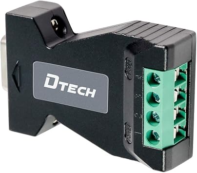DTECH RS232 to RS485 Converter Serial Adapter with 4 Position Terminal Block for Long Haul Data Communication Supports 600W Anti-Surge