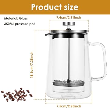 Coffee Press, French Coffee Press, French Press Coffee Pot,Double Wall Glass French Press Clear French Press Tea Maker Multifunctional Coffee Press Coffee Maker for Home Office (350ml)