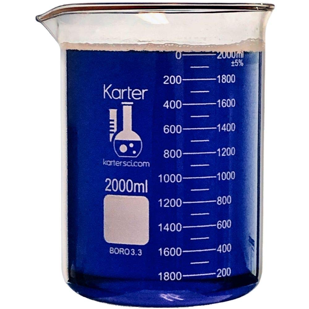 2000ml Beaker, Low Form Griffin, Borosilicate 3.3 Glass, Double Scale, Graduated, Karter Scientific 213D15 (Case of 16)