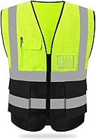 Vista 19 de HYCOPROT Chaleco reflectante de seguridad de malla de alta visibilidad con bolsillos y cremallera, cumple con las normas ANSI/ISEA
