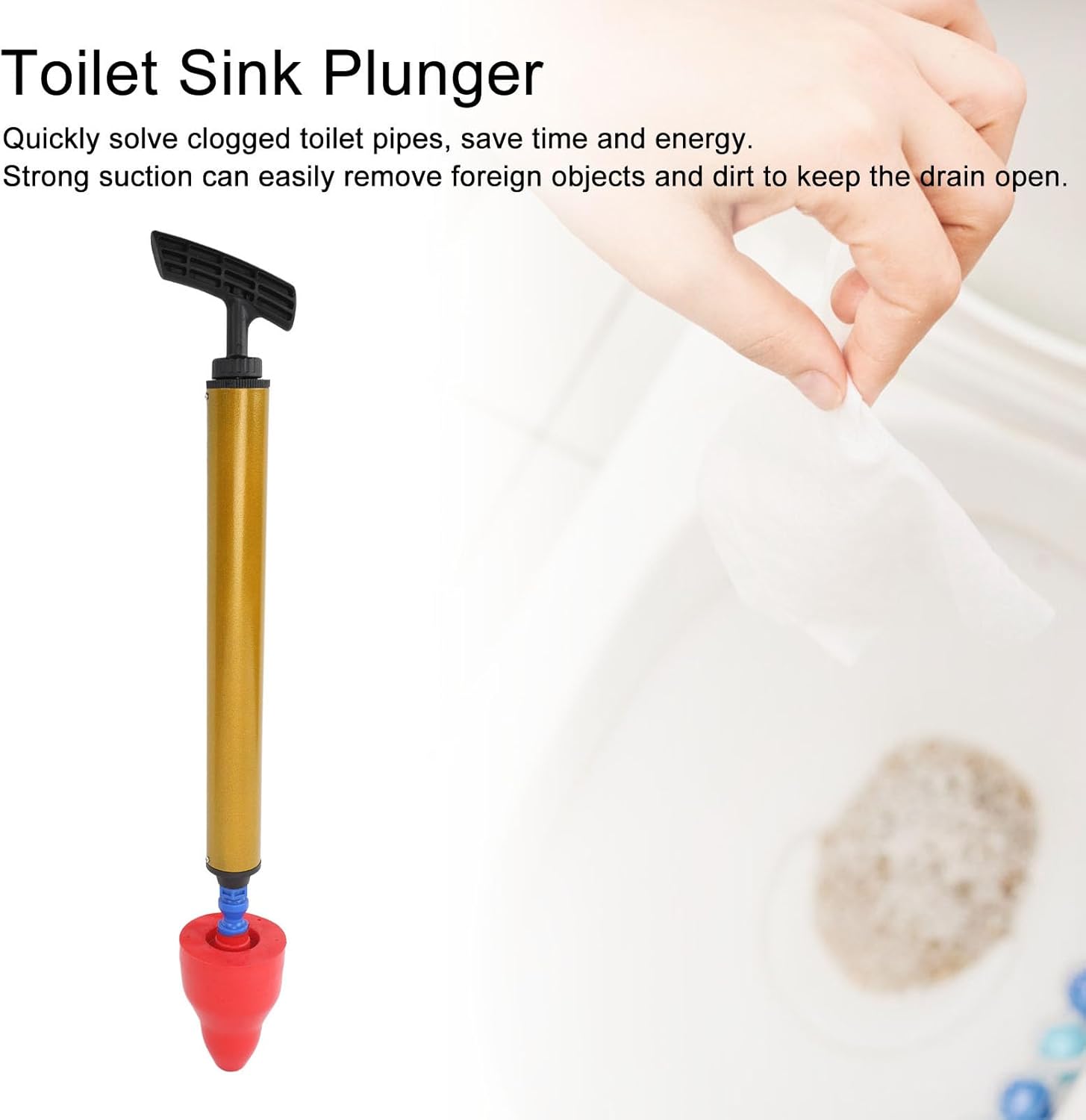 Fockety Toilet Plunger, 3D Projection and High Pressure Air Toilet Plunger Drain Unclogger Unclog Toilet Pipes (Red)