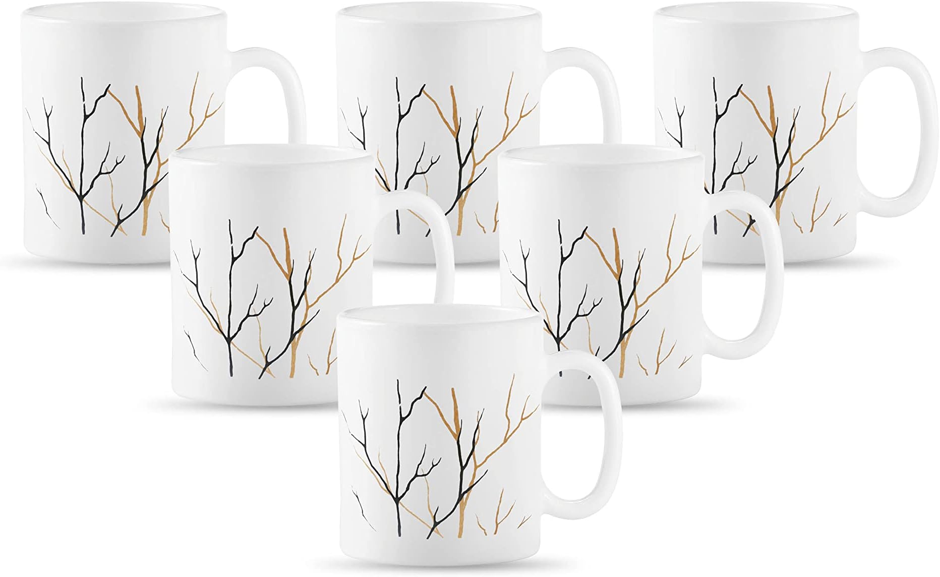 La Opala Diva, Opal Glass Coffee Mug Set Cylinder Regular 6 Pcs, Golden Fall, White, Standard - 180 Ml