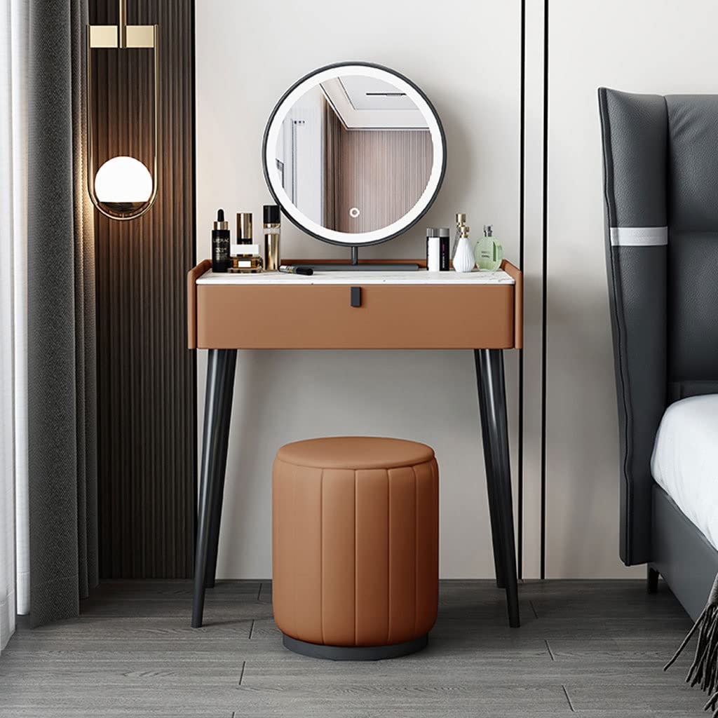 Moderno set di scrivania per trucco con specchio LED, elegante cassettiera per camera da letto da donna con cassetti, 70 cm, elegante toeletta per cosmetici e accessori