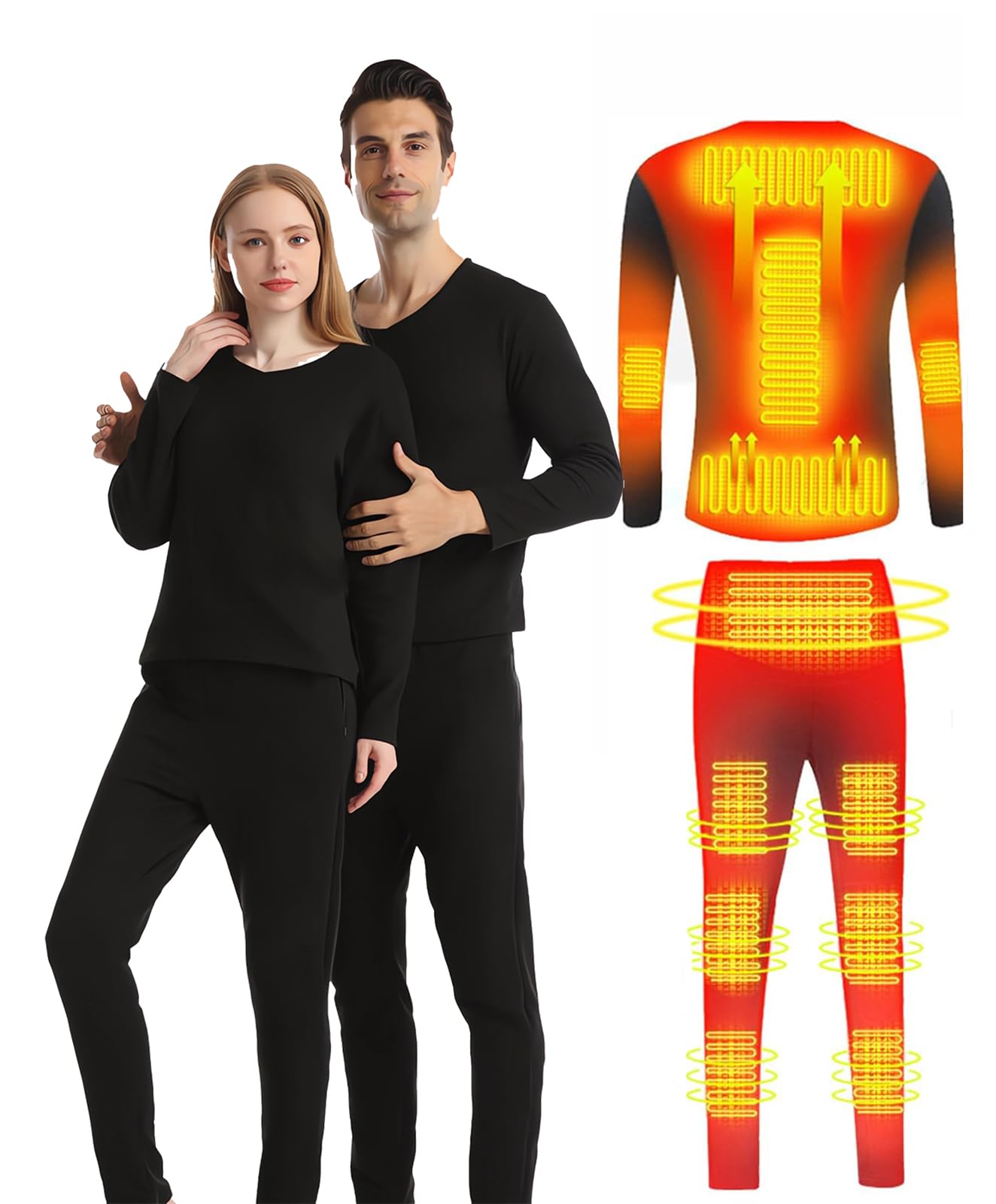 Beheizbare UnterwäSche Motorrad Herren, USB Elektrische Beheizte UnterwäSche Set mit 13 Heizzonen ThermounterwäSche für Unisex Outdoor Sport, Skifahren, Wandern, TäGliches