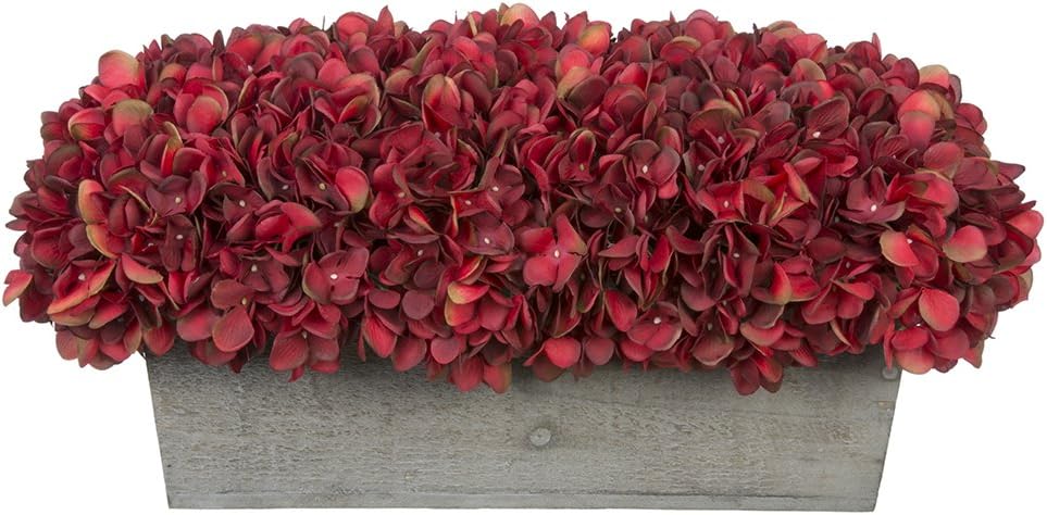 House of Silk Flowers Artificial Hydrangeas in Grey-Washed Wood Ledge (White)