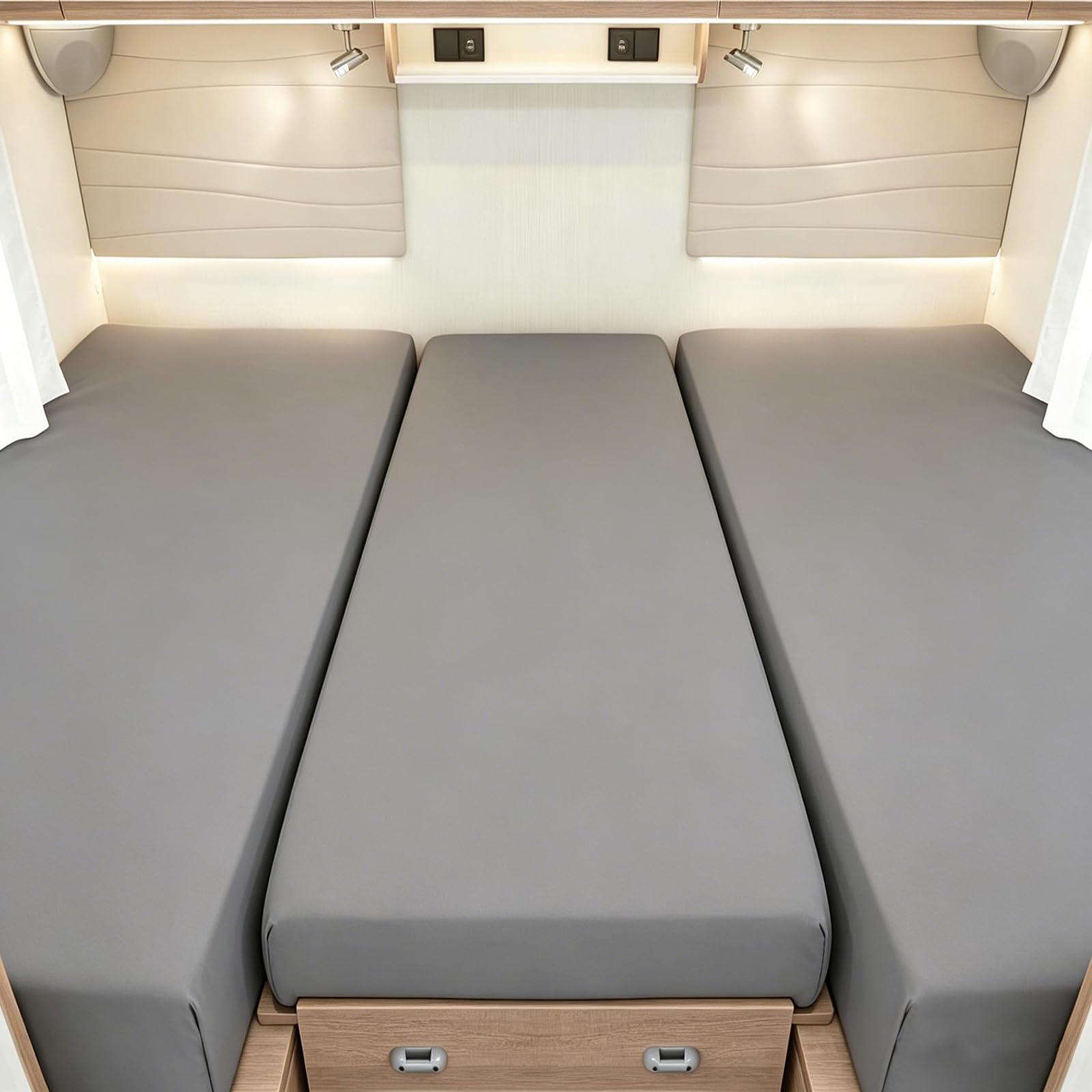 Sábana bajera ajustable para autocaravana, 3 piezas, 70x190-85x210 cm (2X) + 35x130-50x145, sábana bajera ajustable de repuesto para caravanas, campistas, furgonetas, transpirables, lavables