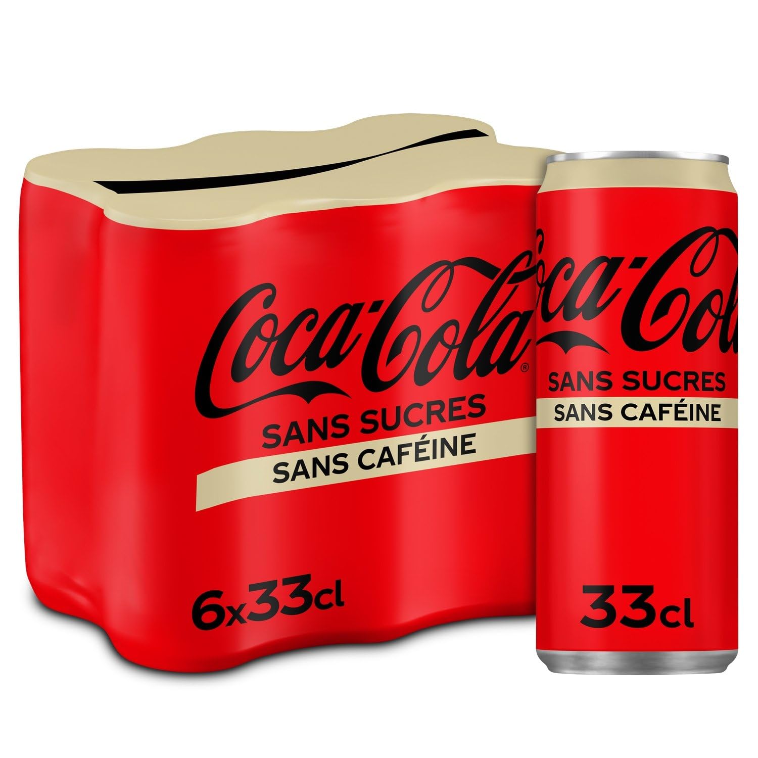 COCA-COLA – Soda Cola Sans Caféine et Zéro Sucre, Saveur Authentique et Rafraîchissante (6x33cl) - vendu par unité