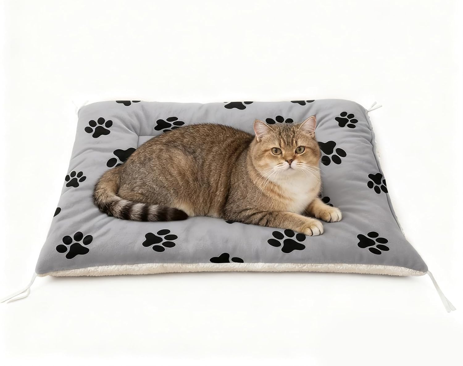 Paw Print Dog Bed Mat - Grey Washable Pet Crate Pad for Dogs & Cats - Soft Fleece Kennel Liner, Home & Travel Cushion (M)