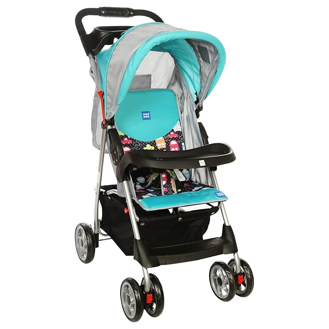 Mee Mee Baby Pram Baby Stroller Quick One Hand Folding,Feeding Tray,Comfortable Ride for 0-3 Years3 Recline Position Stroller (Black Blue)