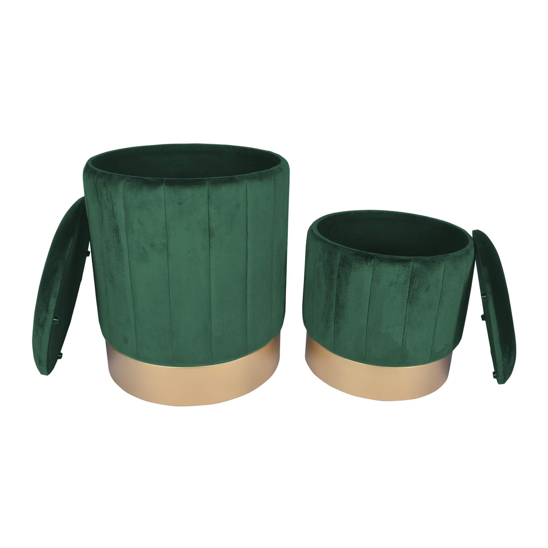 Rebecca Mobili Lot de 2 Poufs en Velours, Tabouret, Vert, MDF Fer, avec Rangement, pour Salon Chambre À Coucher - Dimensions HxLxP : 44 x 35 x 35 cm - Art. RE6834
