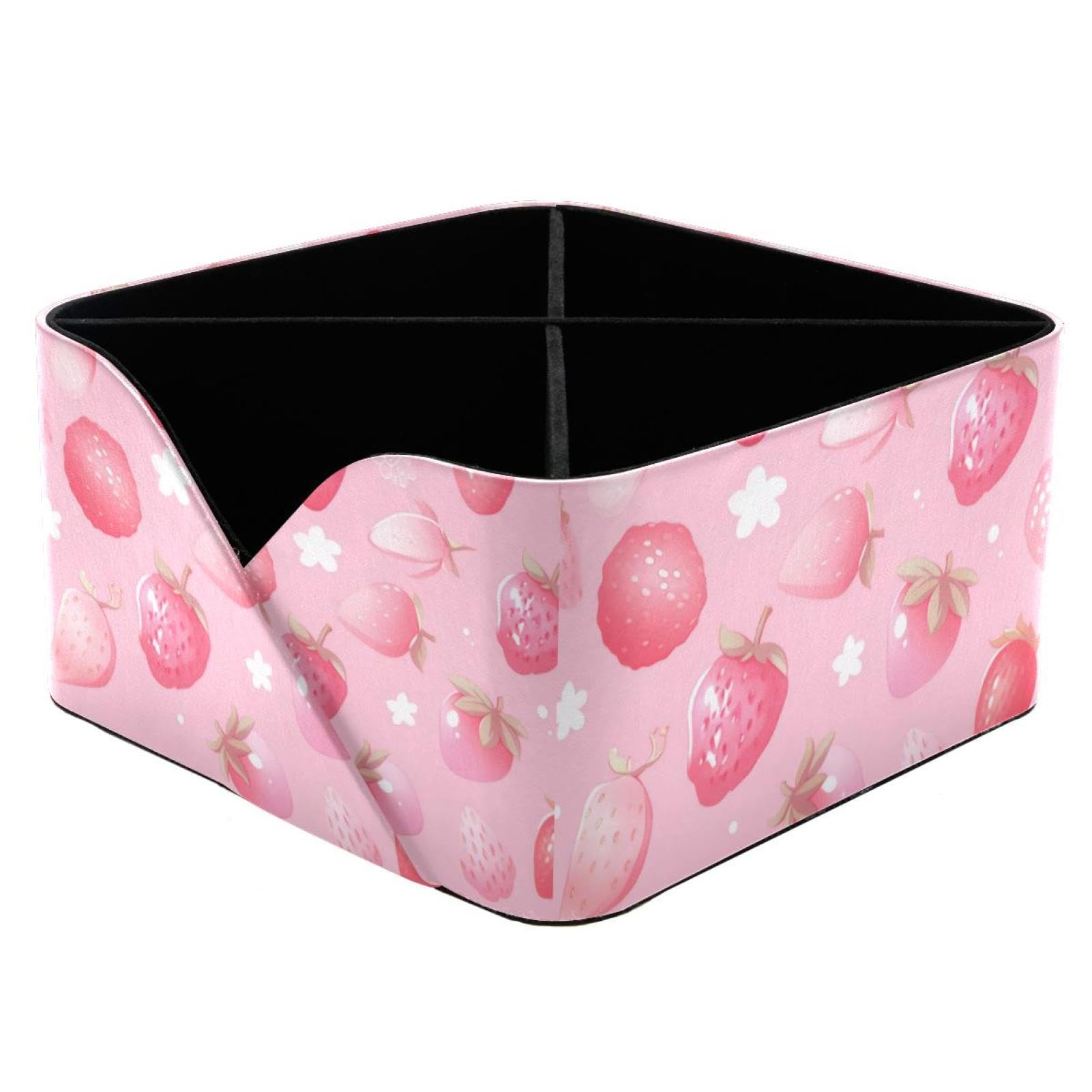 Organiseur de bureau rectangulaire rose motif fruits pour fournitures et pinceaux