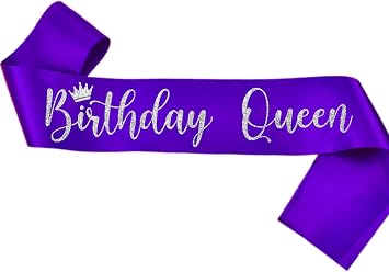 Birthday Queen Sash, Birthday Sash Purple for Women and Girls with Shinning Silver Glitter Letters Birthday Gift for Birthday Party Favors Decorations and Supplies Purple Silver