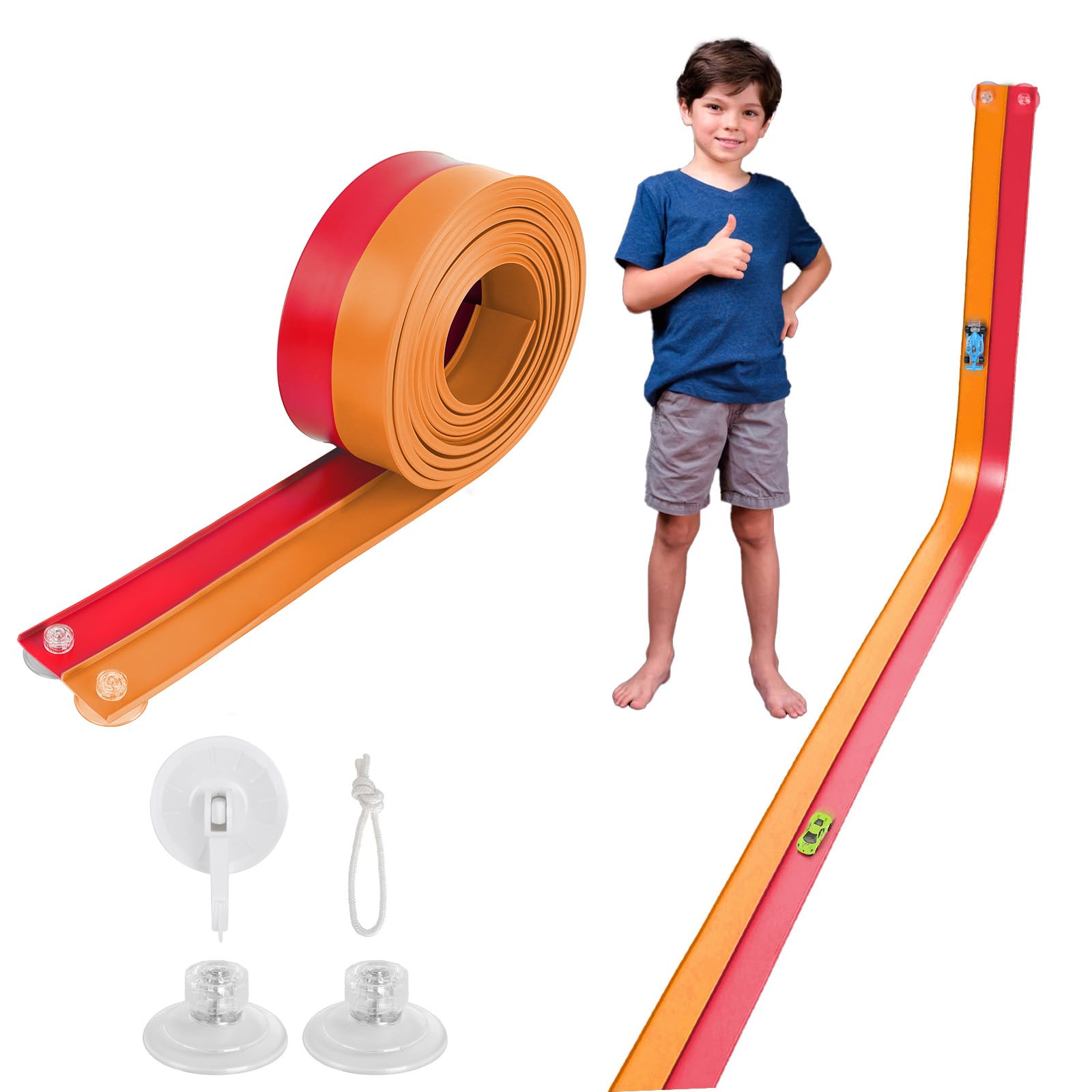 Flexible Race Car Track 15 Ft Starter Set with Suction Cups Compatible with Diecast 1/64th Car for Ages 3 & Up Classic Blue and Red Double Track Long