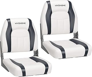 VIVOHOME Folding Low Back Boat Seats 2 Pack, Waterproof Boat Captain Chairs, 4 Mounting Screws Included, White and Gray