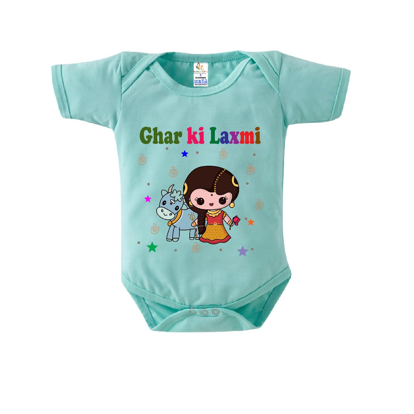 baby wishBaby Diwali Bodysuits Newborn Deepawali Romper Half Sleeve Unisex Romper Ghar ki Laxmi