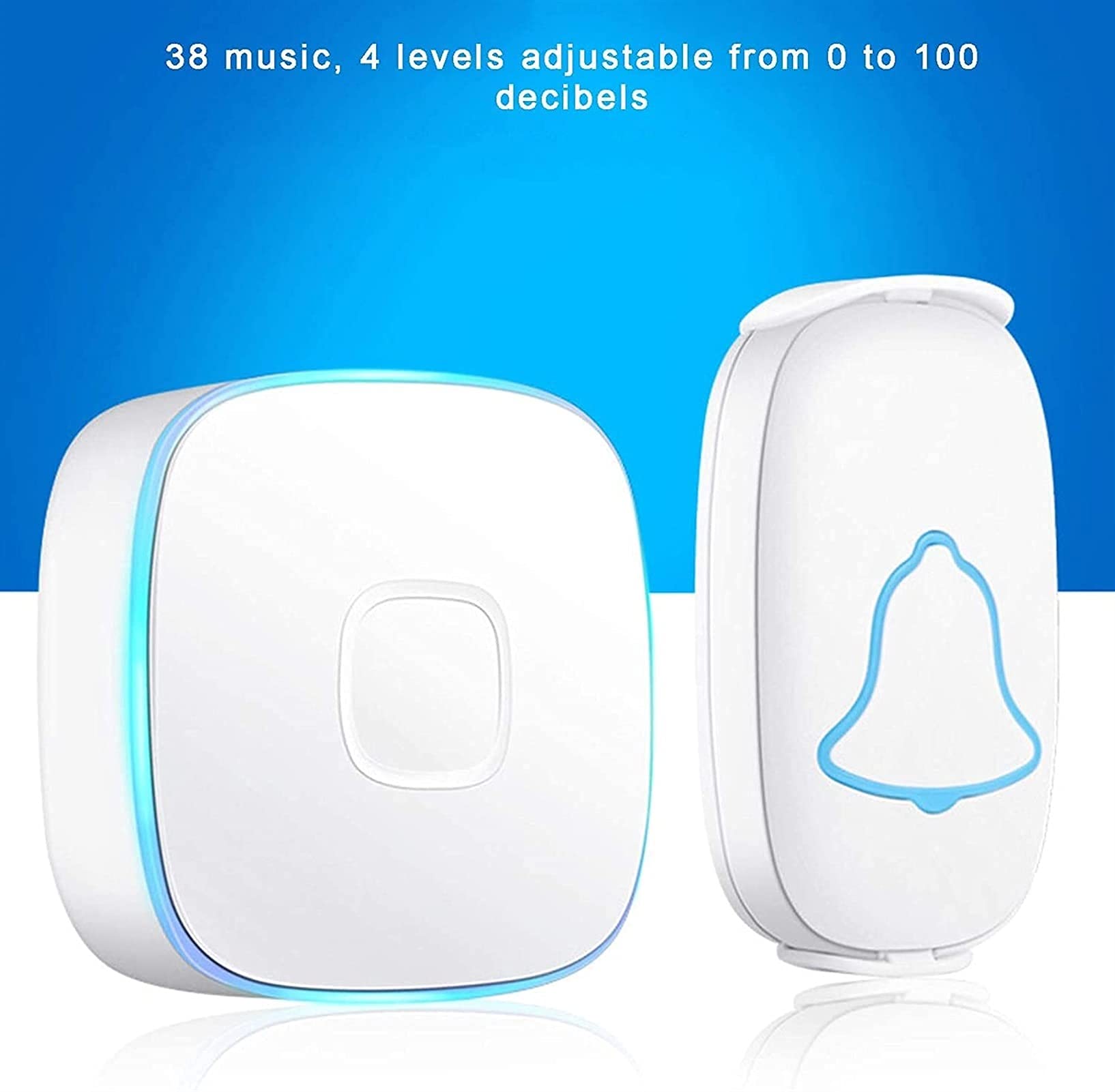Kit campanello senza fili, impermeabile, senza fili, con 2 pulsanti e 1 ricevitore plug-in per casa, ufficio o hotel