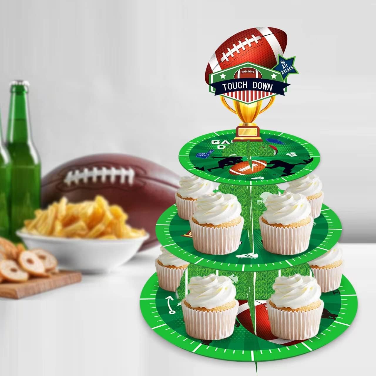 Football Cake Stand 3 Tier Round Cardboard Football Sports