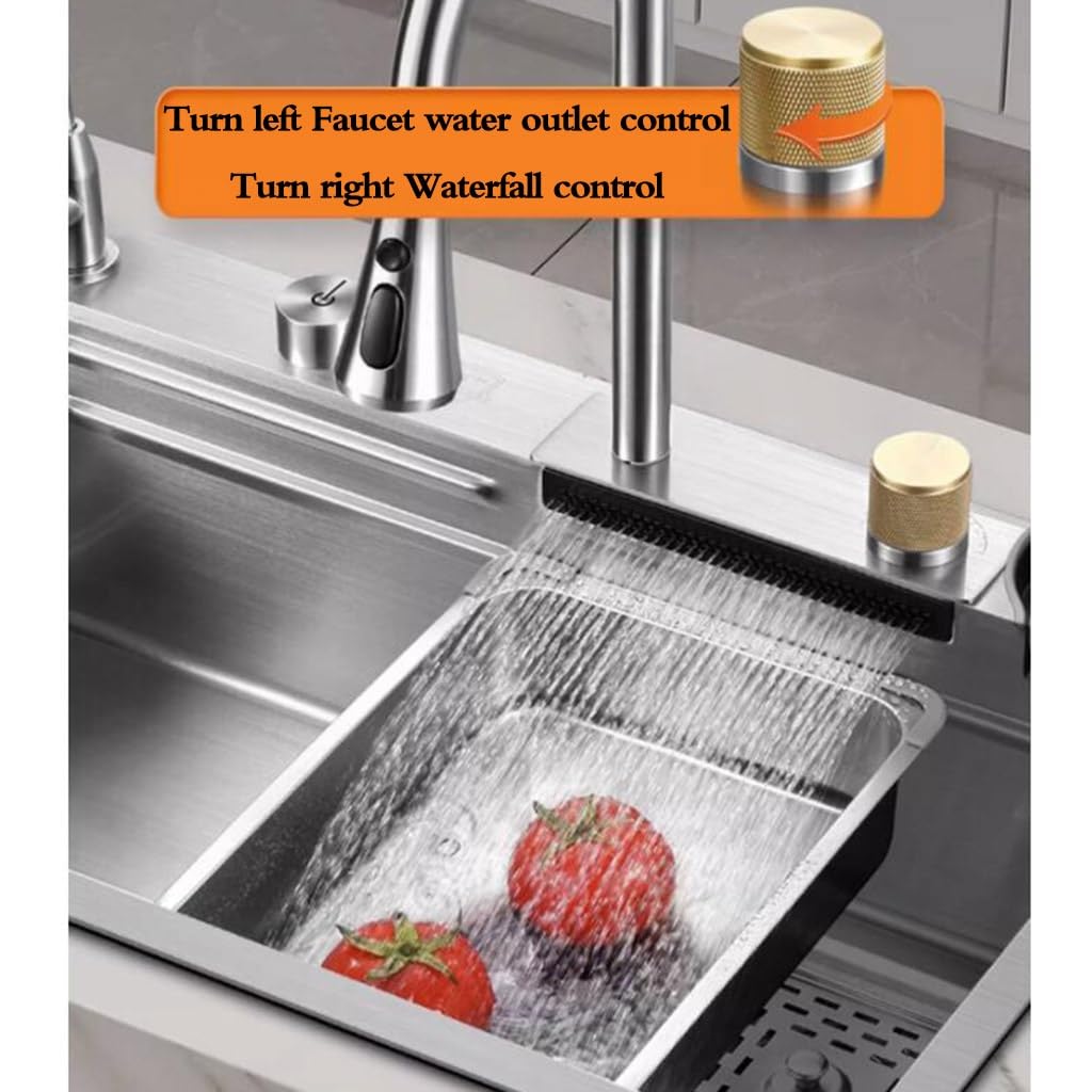Lavello a sifone in acciaio inox color argento con rubinetto, rondella e cestello di scarico, lavello da cucina, piano di lavoro per lavastoviglie integrato, piscina fognaria controllata