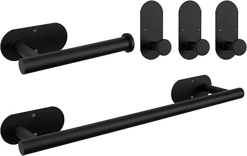 TocTen Juego de 5 toallas para montar en la pared o autoadhesivas, juego de accesorios de baño de acero inoxidable que incluye toallero de 16