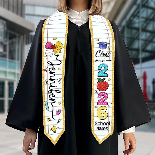 Personalized Preschool Kindergarten Graduation Stole with Name, Kids Senior Ceremony Sash, Pre-K Grad Outfit Accessory, Early School Celebration Keepsake, Teacher Student Gift 01 - 1