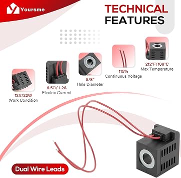 10162-76 12V DC Solenoid Coil 22W Dual Wire Leads for Hydraulic Power Unit Lift Dump Fits for Valve Stem Series 10 12 16 38 58