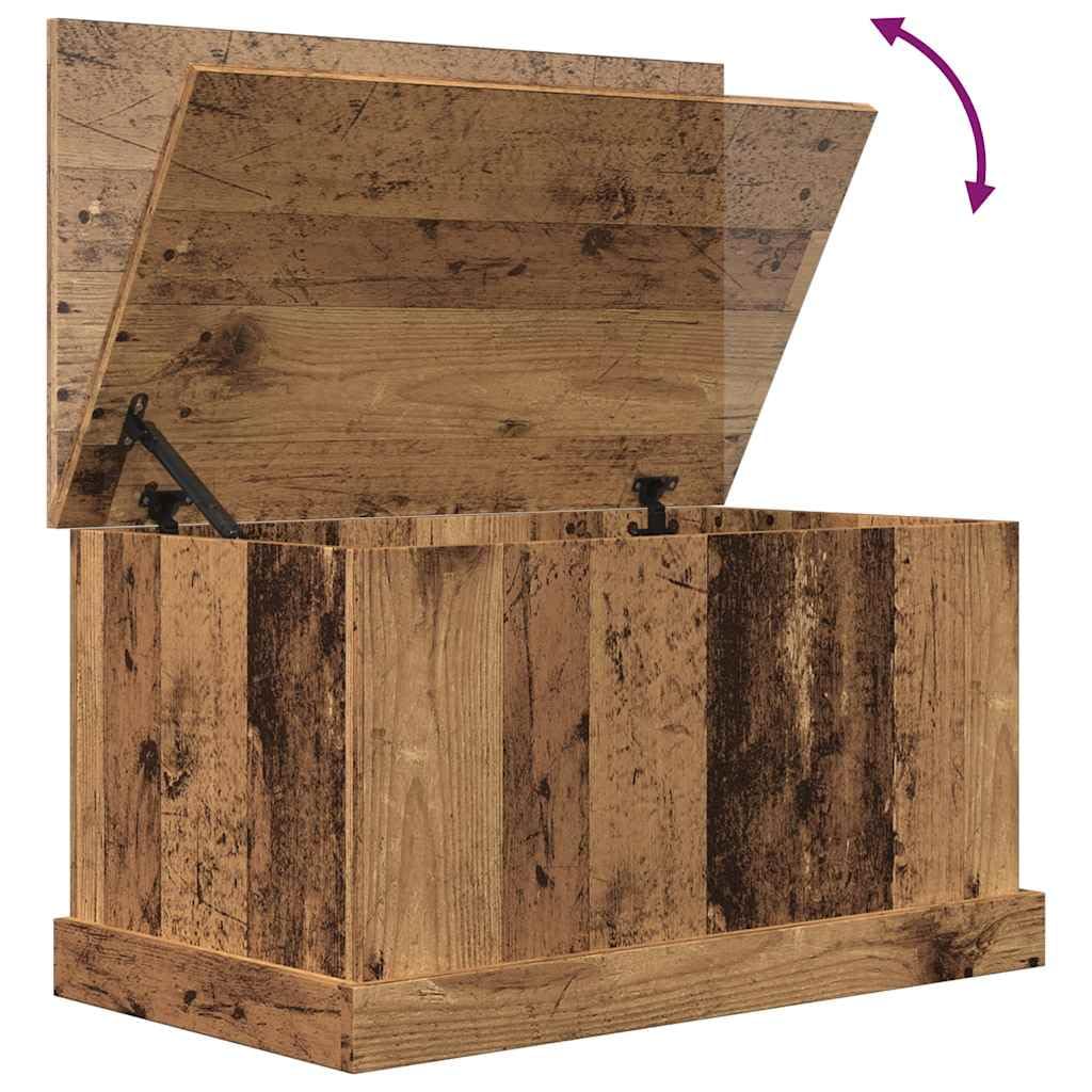 Baúl de almacenaje con aspecto de madera envejecida, 70 x 40 x 38 cm, de material de madera, cofre decorativo con tapa para cojines y alfombras, versátil como mesa