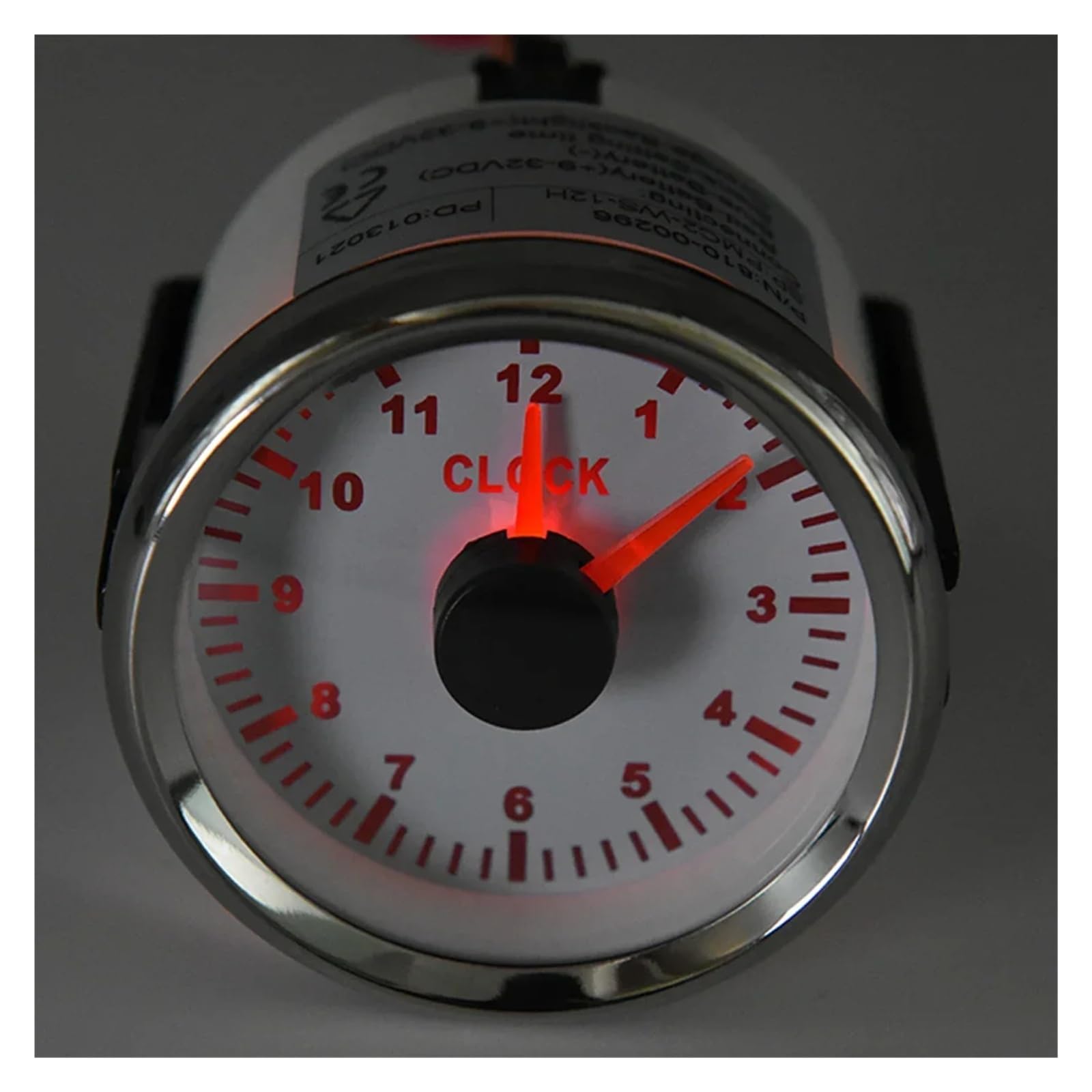 Indicador de reloj de 52mm con luz trasera roja, instrumento de contador de horas de 0-12 horas, contadores de horas for coche, barco, yate, espectáculo de 9-32V Lectura clara(Black)
