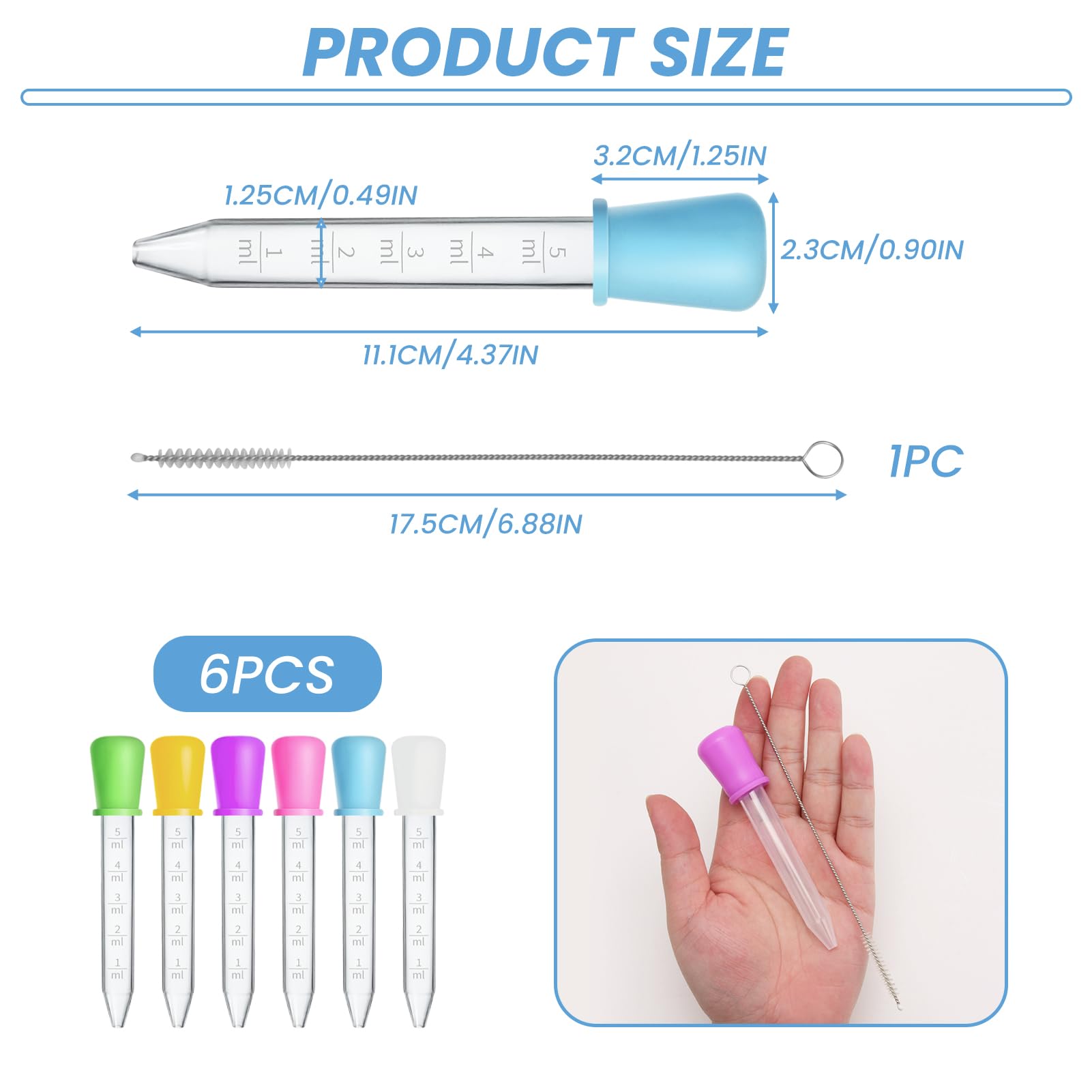 Lot De 3 Pipettes Compte-gouttes 5ml - Graduées | Avec Brosse De Nettoyage | Silicone Alimentaire