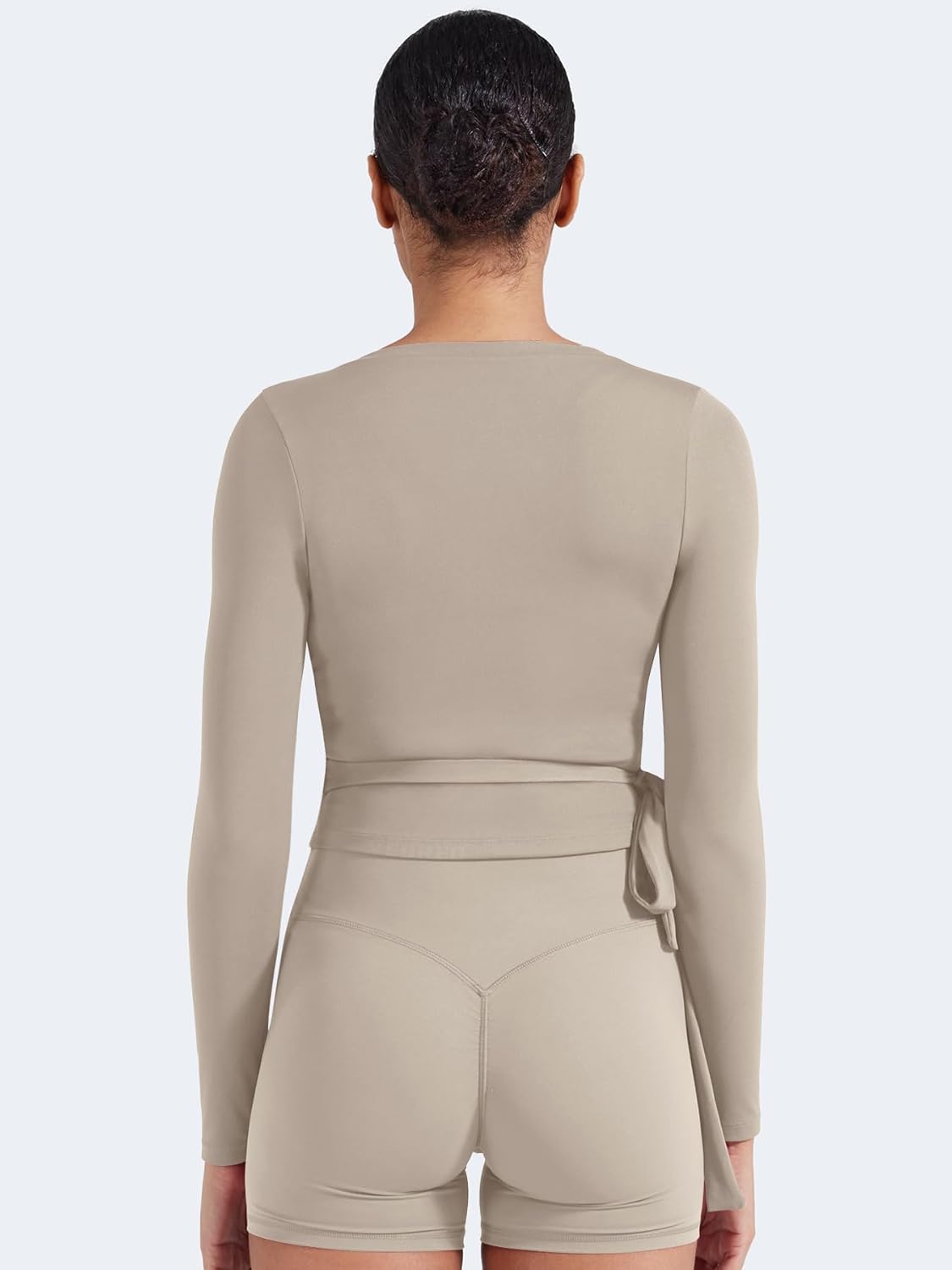 YEOREO Women Pilates Wrap Top Long Sleeve Tie Ballet Workout Yoga Shirt Michelie Y2K V Neck Cropped Tops