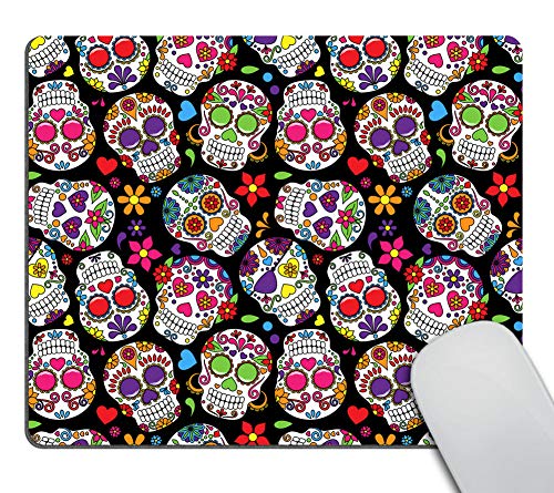 Wasach Tapis de souris au design personnalisé, Jour des morts, motif tête de mort coloré, vintage, abstrait, fond floral vectoriel