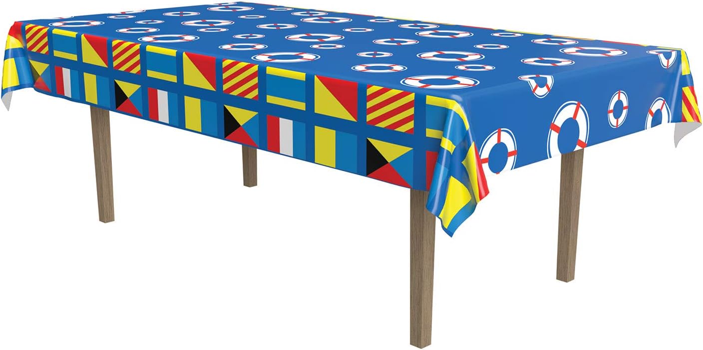 Plastic Rectangular Nautical Tablecover Cruise Ship Decorations Tableware Bon Voyage Party Supplies : Home & Kitchen