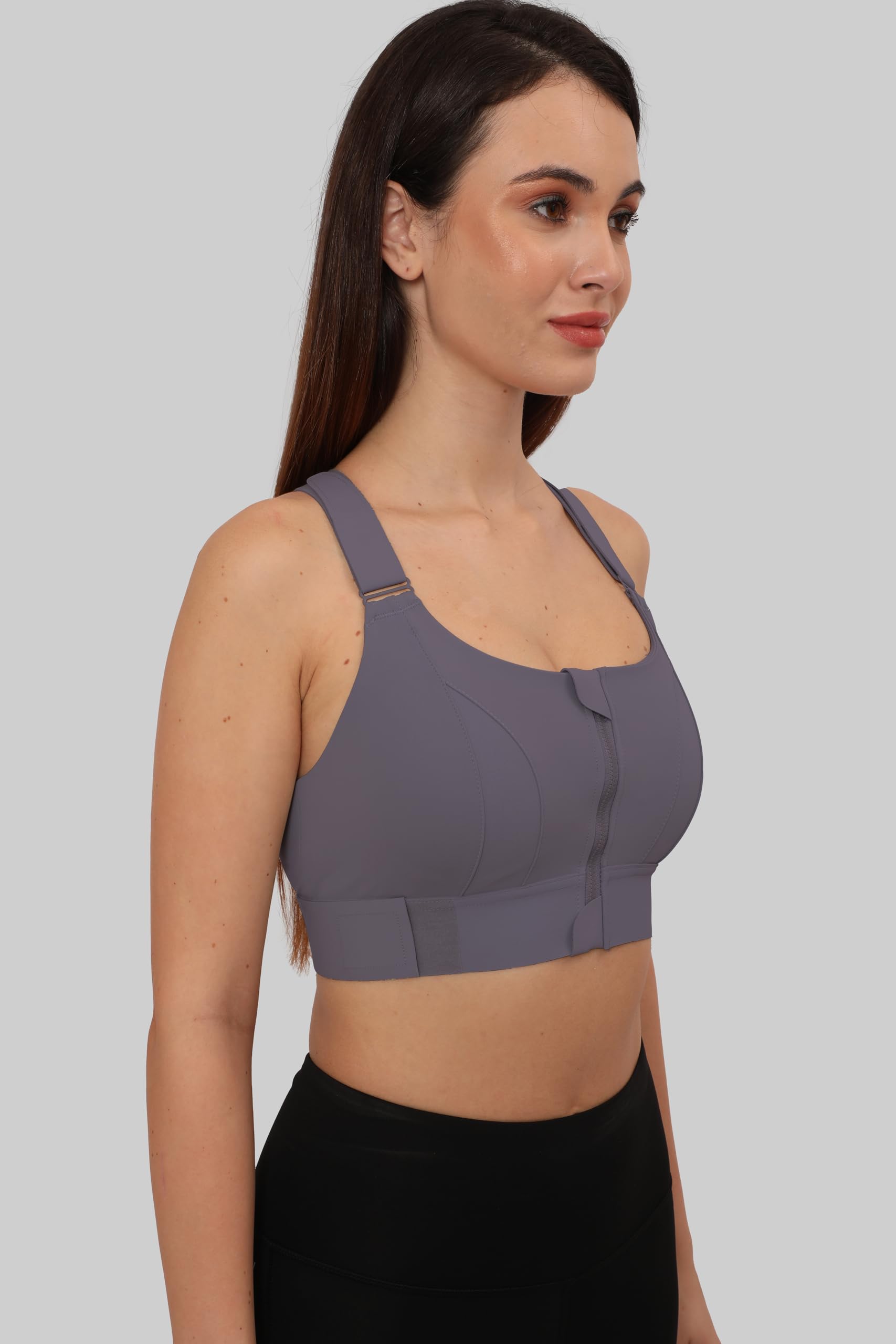 GLAMORAS Women Polyester Spandex Padded Wirefree High Impact Work Out Bra with Support Front Zipper Gym Padded Bras with Adjustable Straps Criss Cross Back Gym Yoga Workout Running, Size: 2XL Purple - Image 3 thumbnail