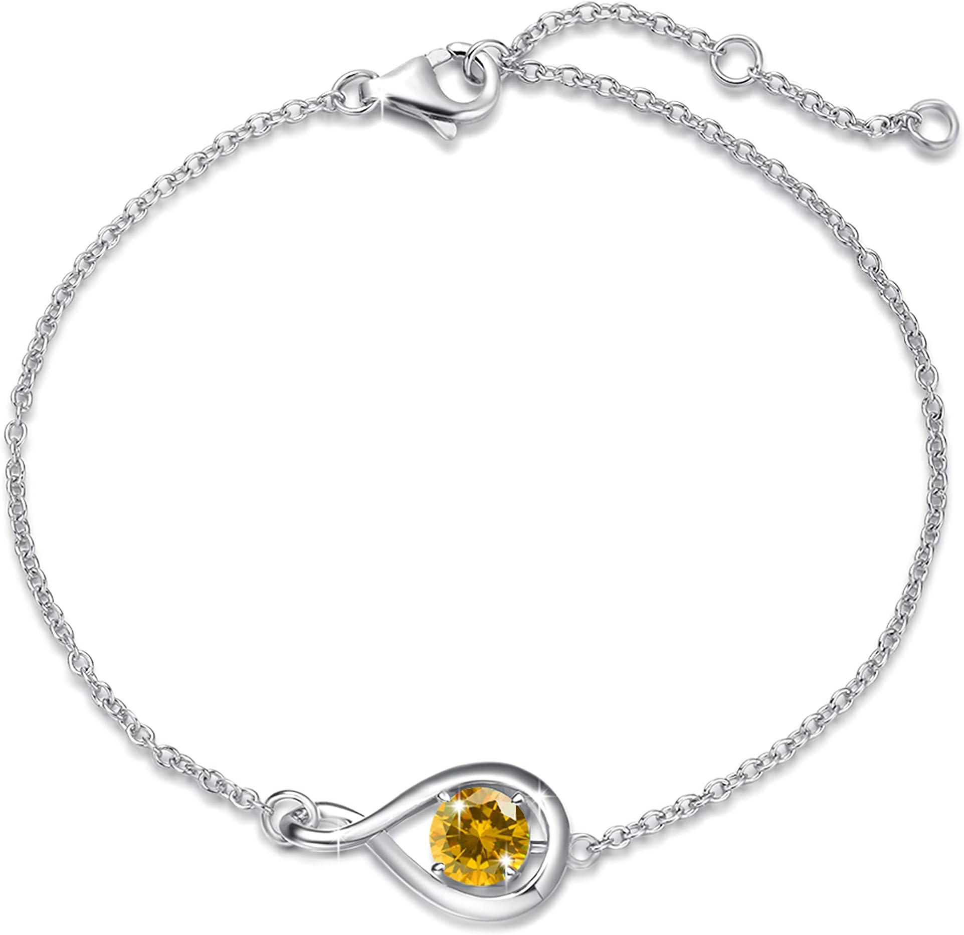FANCIME925 Sterling Silver Aquamarine Bracelet Infinity March Birthstone Bracelet with Gemstone Mother's Day Birthday Present Fine Jewellery Gifts for Women Girls Her - Adjustable Chain:16+2 Inch