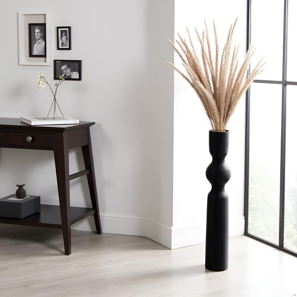 Black Floor Vase, 23.62'' Tall Vases, Ideal for Dried Flowers/Standalone Home Decor, Modern Curved Silhouette for Living Room/Entryway, Resin Tall Floor Vase