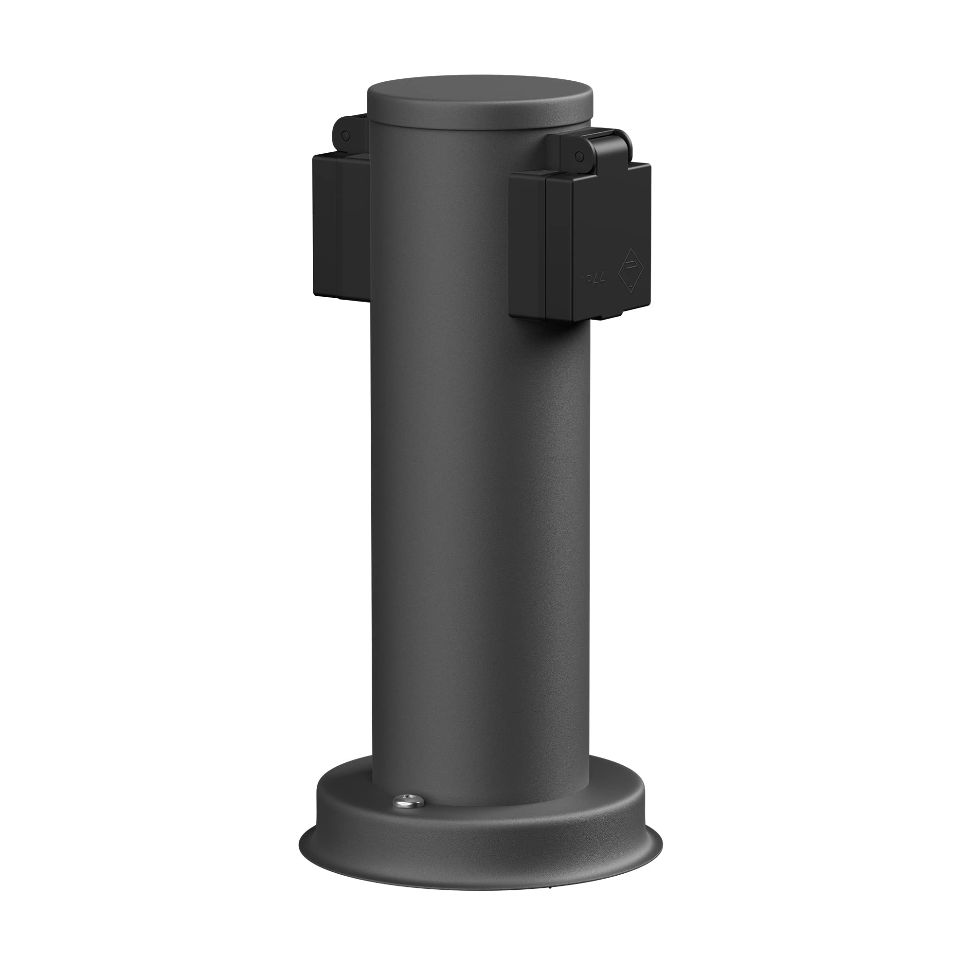 ledscom.de Garten PORU Outdoor Socket Column, IP44, 2x, Stainless Steel, Anthracite, Round, 27 cm